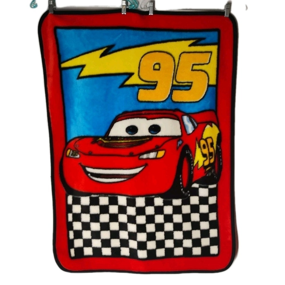 Vintage Disney Cars Lightning McQueen 31"x43" Toddler Bed Crib Throw Blanket